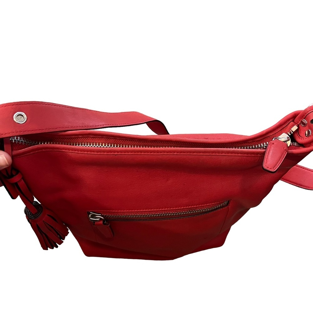 Coach Red Leather Shoulder Zipper Bag Tassel - Picture 8 of 10